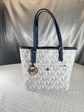 Michael Kors Navy & White MK Logo Tote with Gold Accent